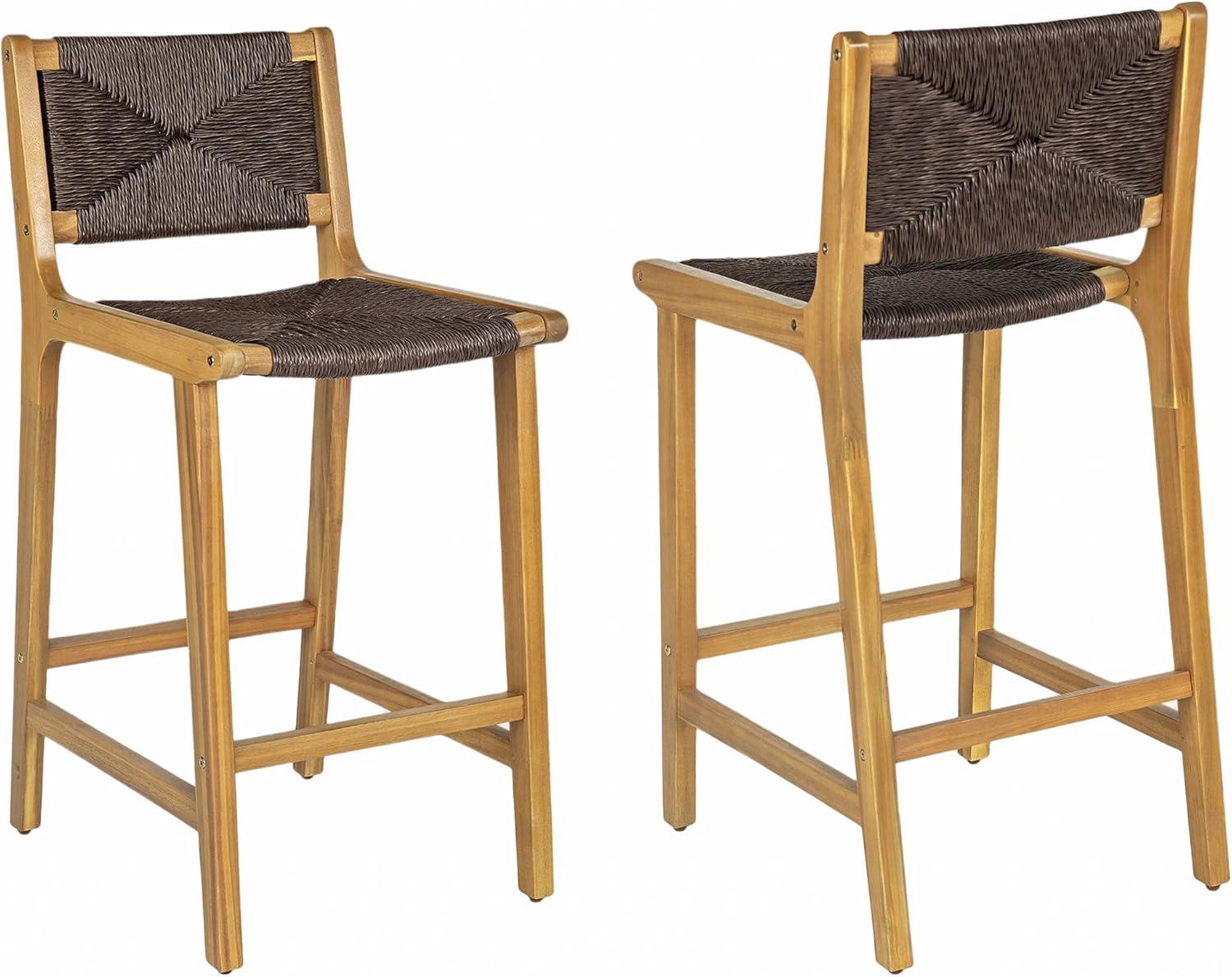 image:imageChristopher Knight Home Beryl Patio Barstool Set of 2 Outdoor Counter Height Stool with Wood Frame and Natural PE Wicker Bar Stool with BackrestFootrest for Backyard Balcony Garden Light TeakTeak Dark Brown