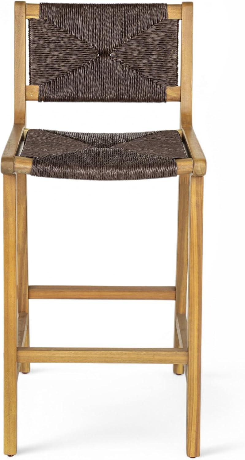 image:imageChristopher Knight Home Beryl Patio Barstool Set of 2 Outdoor Counter Height Stool with Wood Frame and Natural PE Wicker Bar Stool with BackrestFootrest for Backyard Balcony Garden Light TeakTeak Dark Brown