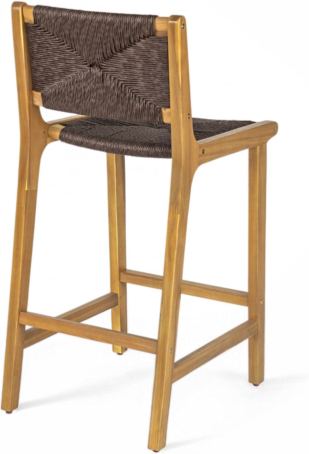 image:imageChristopher Knight Home Beryl Patio Barstool Set of 2 Outdoor Counter Height Stool with Wood Frame and Natural PE Wicker Bar Stool with BackrestFootrest for Backyard Balcony Garden Light TeakTeak Dark Brown