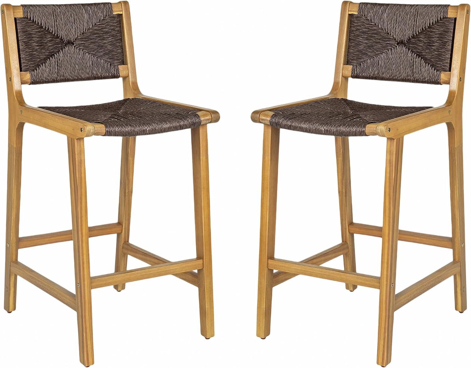 image:imageChristopher Knight Home Beryl Patio Barstool Set of 2 Outdoor Counter Height Stool with Wood Frame and Natural PE Wicker Bar Stool with BackrestFootrest for Backyard Balcony Garden Light TeakTeak Dark Brown