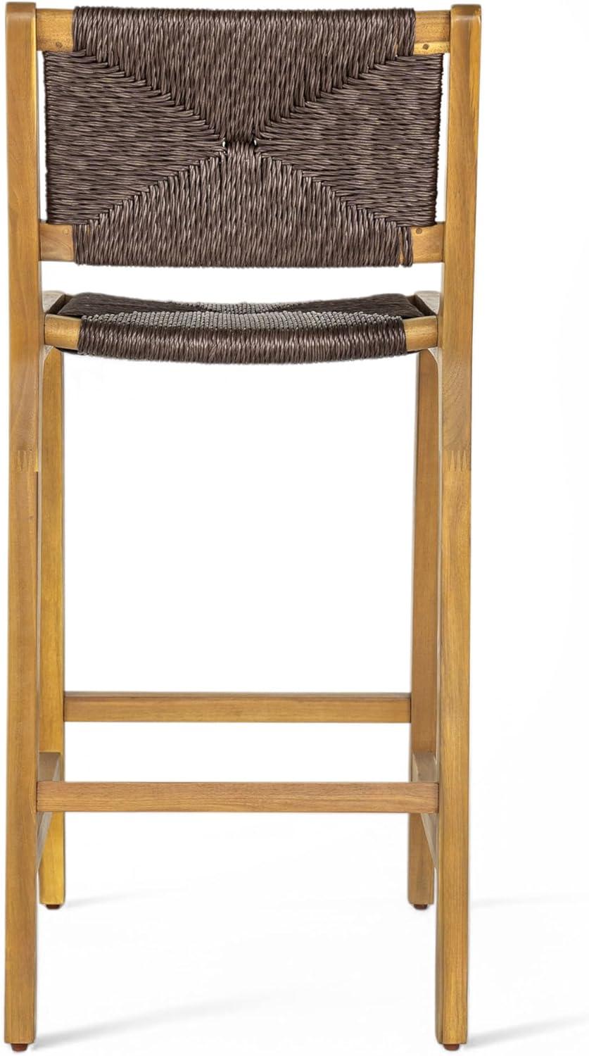 image:imageChristopher Knight Home Beryl Patio Barstool Set of 2 Outdoor Counter Height Stool with Wood Frame and Natural PE Wicker Bar Stool with BackrestFootrest for Backyard Balcony Garden Light TeakTeak Dark Brown