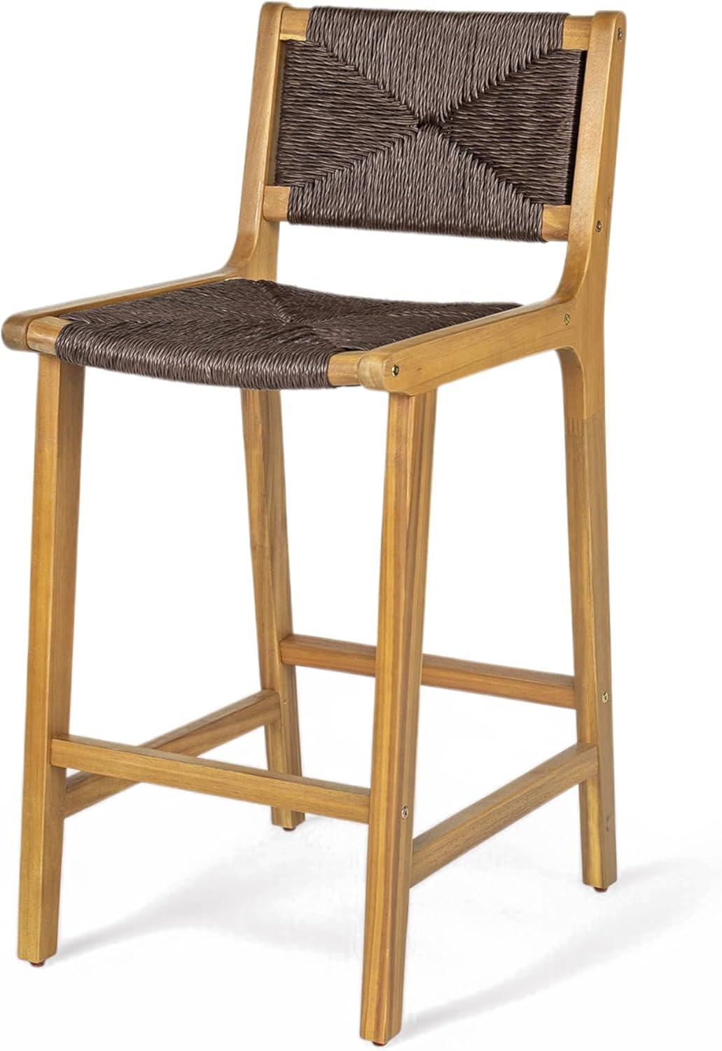 image:imageChristopher Knight Home Beryl Patio Barstool Set of 2 Outdoor Counter Height Stool with Wood Frame and Natural PE Wicker Bar Stool with BackrestFootrest for Backyard Balcony Garden Light TeakTeak Dark Brown