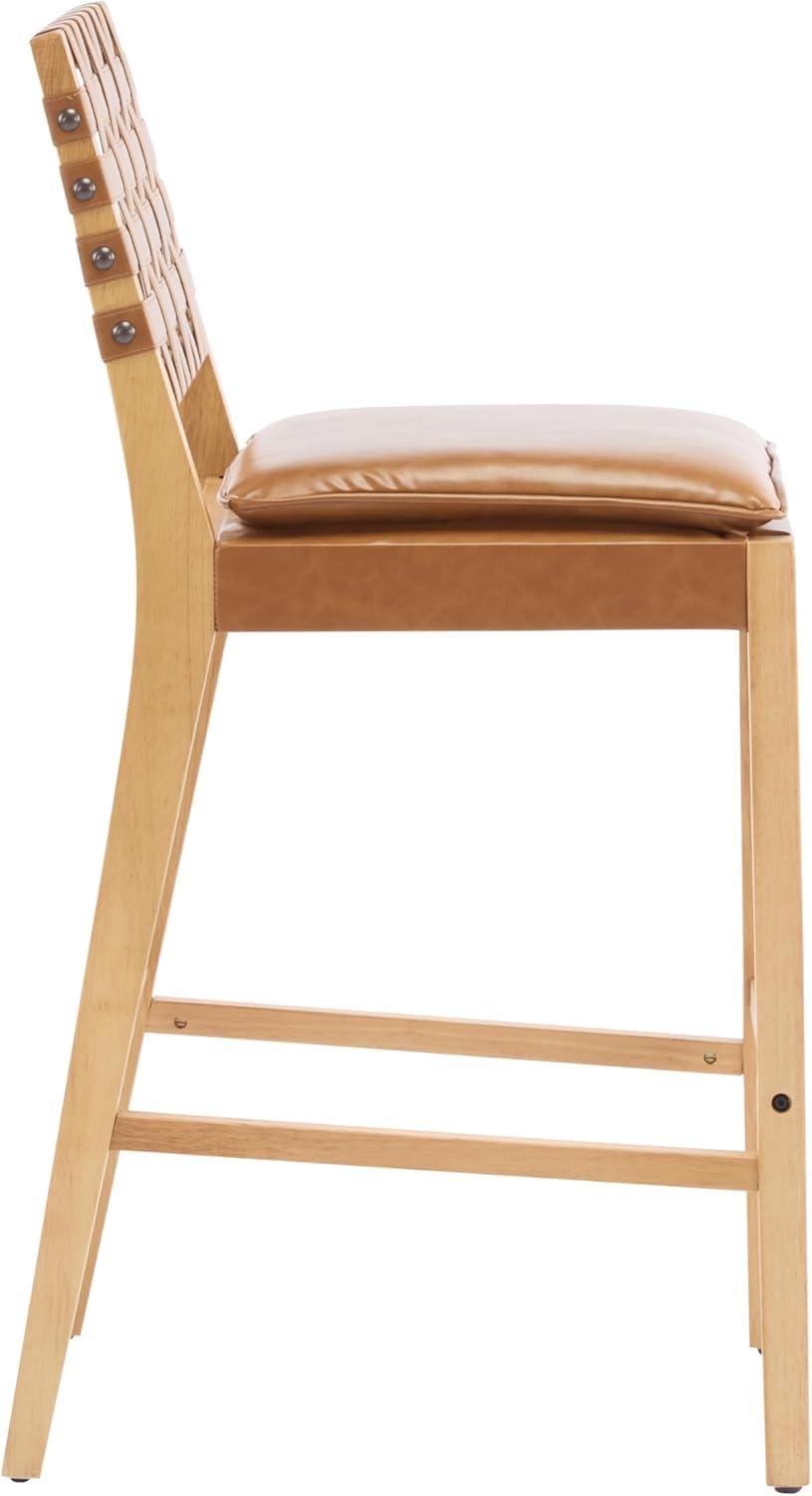 image:imageChristopher Knight Home Caitlyn lndoor Barstool Set of 2 Counter Height Stool with FootrestBackrest for Bar Table Natural Rubberwood Frame with Faux Leather Upholstery Counter Stool BrownNatural