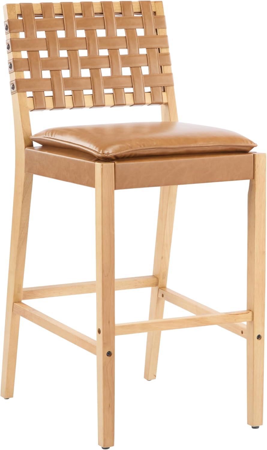 image:imageChristopher Knight Home Caitlyn lndoor Barstool Set of 2 Counter Height Stool with FootrestBackrest for Bar Table Natural Rubberwood Frame with Faux Leather Upholstery Counter Stool BrownNatural