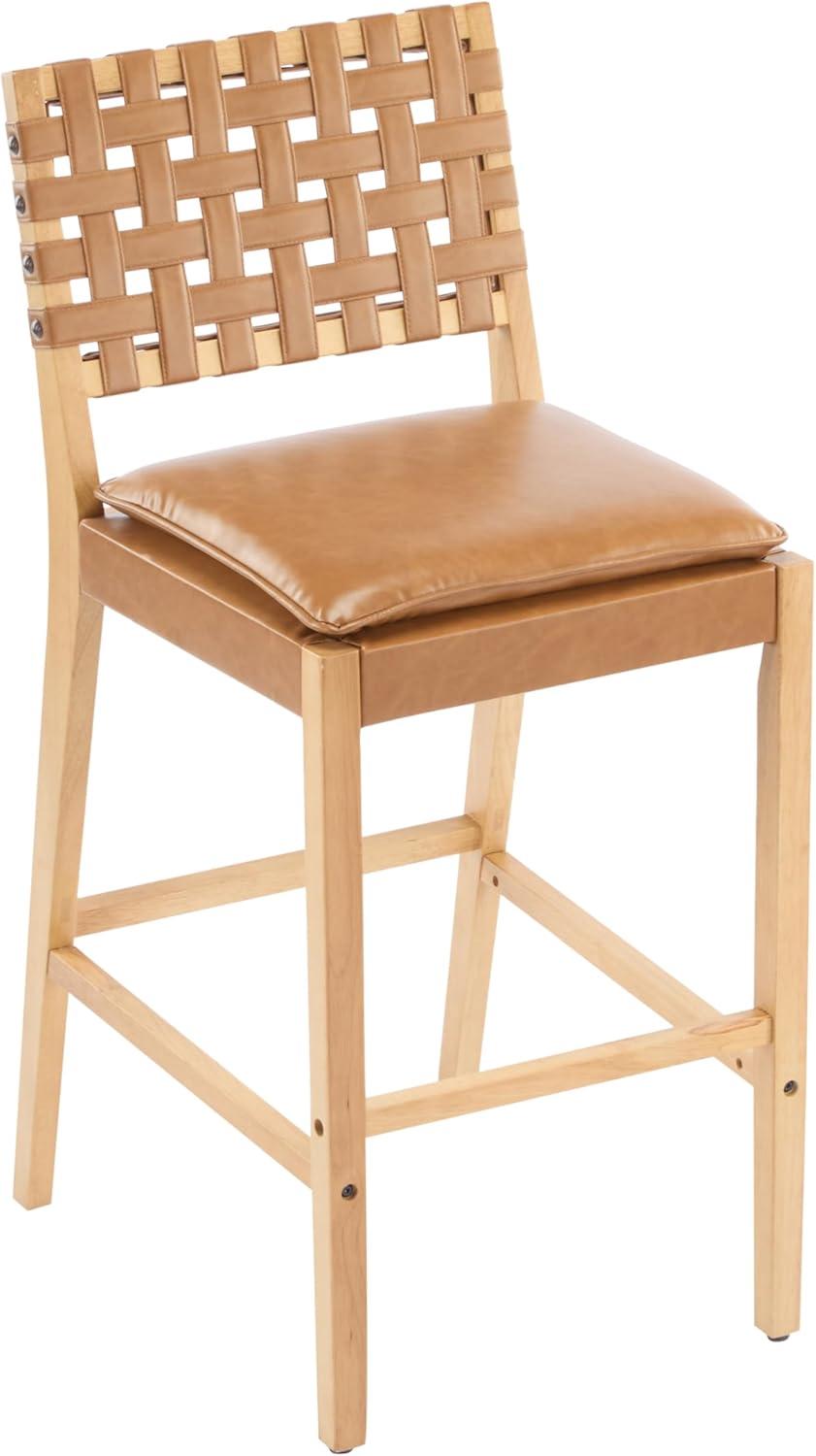 image:imageChristopher Knight Home Caitlyn lndoor Barstool Set of 2 Counter Height Stool with FootrestBackrest for Bar Table Natural Rubberwood Frame with Faux Leather Upholstery Counter Stool BrownNatural