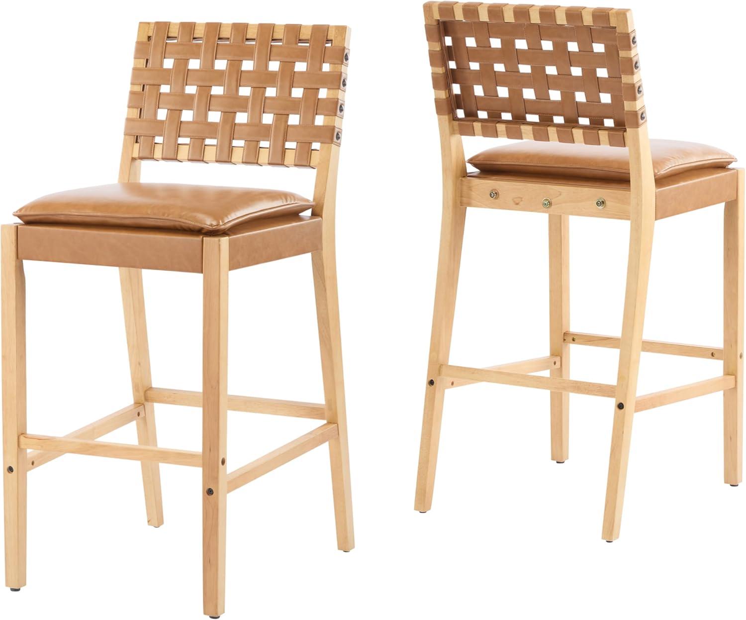 image:imageChristopher Knight Home Caitlyn lndoor Barstool Set of 2 Counter Height Stool with FootrestBackrest for Bar Table Natural Rubberwood Frame with Faux Leather Upholstery Counter Stool BrownNatural