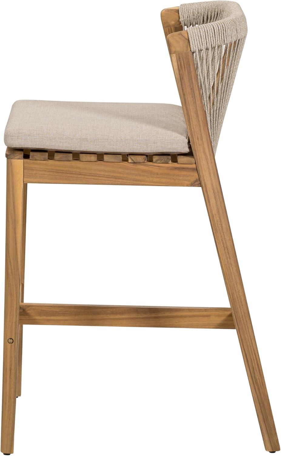 image:imageChristopher Knight Home Cuz Patio Barstool Set of 2 Outdoor Counter Height Stool with Sturdy Acacia Wood Frame and Rope Backrest Bar Stool with Seat Cushion for Backyard Garden Beige Teak