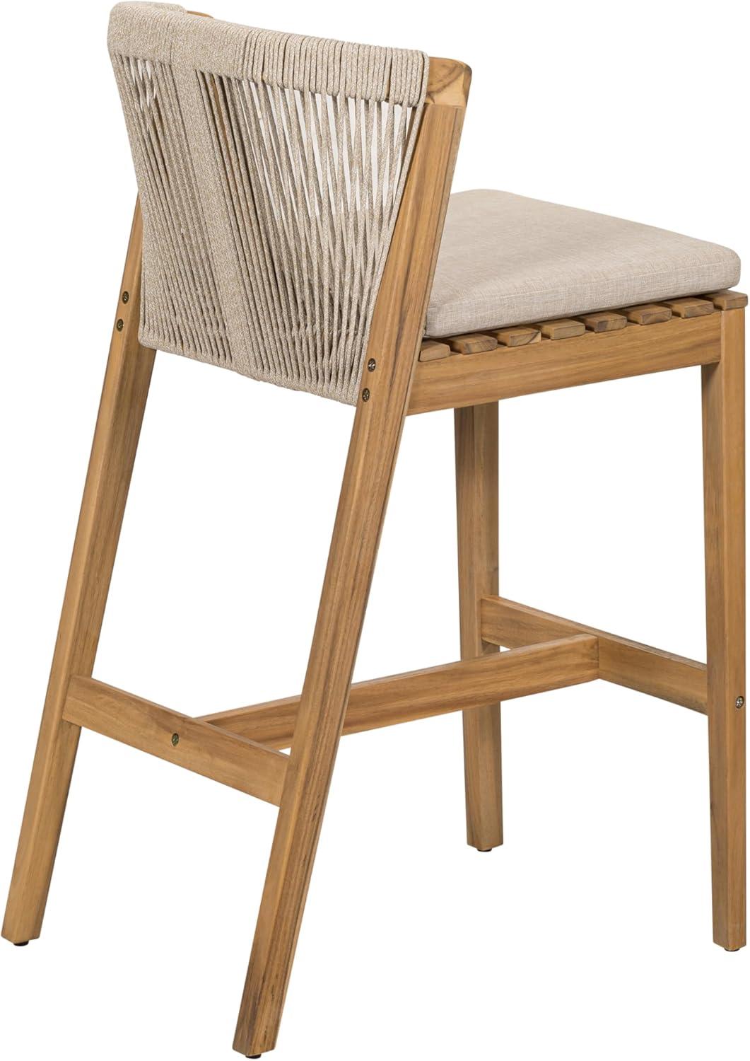 image:imageChristopher Knight Home Cuz Patio Barstool Set of 2 Outdoor Counter Height Stool with Sturdy Acacia Wood Frame and Rope Backrest Bar Stool with Seat Cushion for Backyard Garden Beige Teak