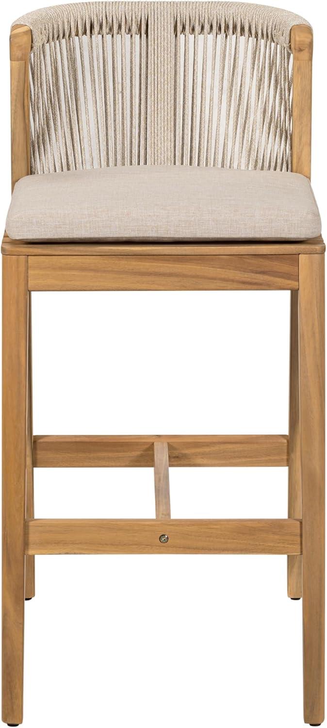 image:imageChristopher Knight Home Cuz Patio Barstool Set of 2 Outdoor Counter Height Stool with Sturdy Acacia Wood Frame and Rope Backrest Bar Stool with Seat Cushion for Backyard Garden Beige Teak