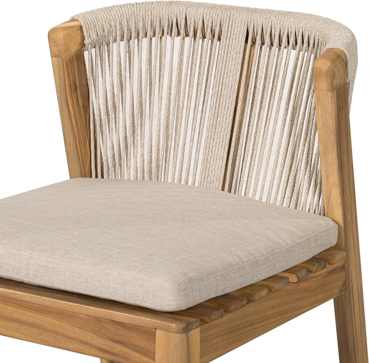 image:imageChristopher Knight Home Cuz Patio Barstool Set of 2 Outdoor Counter Height Stool with Sturdy Acacia Wood Frame and Rope Backrest Bar Stool with Seat Cushion for Backyard Garden Beige Teak