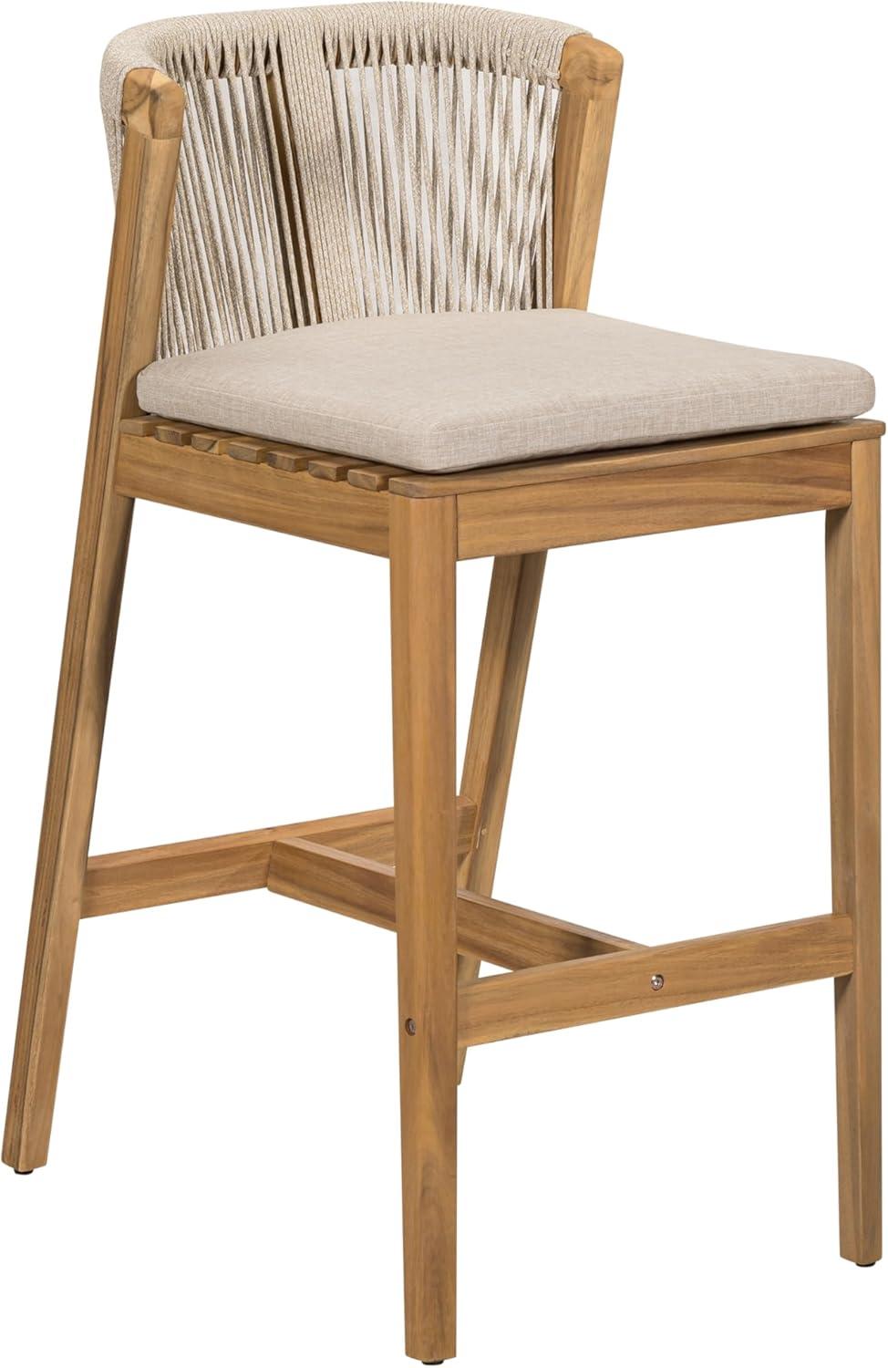 image:imageChristopher Knight Home Cuz Patio Barstool Set of 2 Outdoor Counter Height Stool with Sturdy Acacia Wood Frame and Rope Backrest Bar Stool with Seat Cushion for Backyard Garden Beige Teak