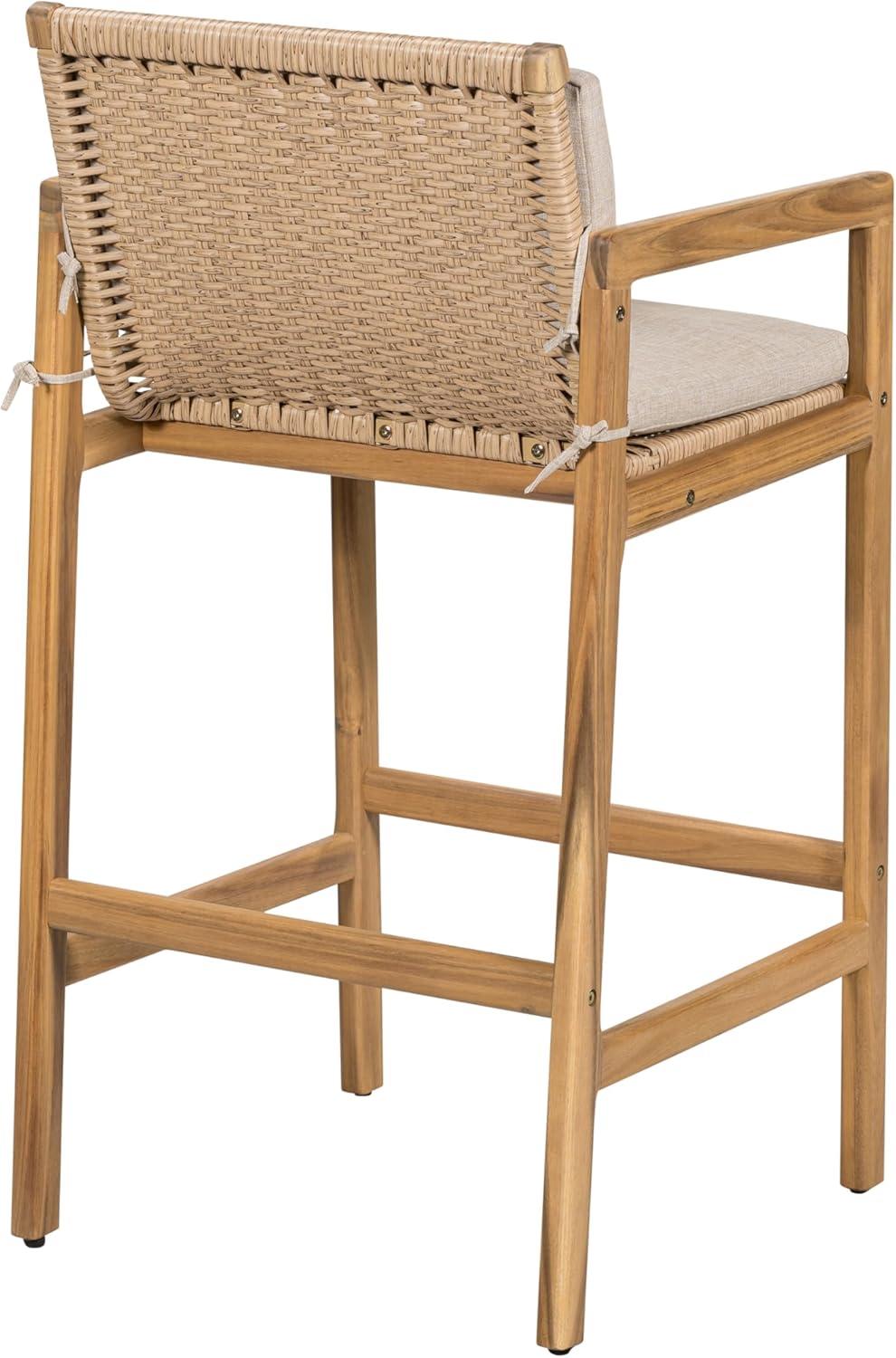 image:imageChristopher Knight Home Deft Patio Barstool Set of 2 Outdoor Counter Height Stool with Acacia Wood Frame and Wicker Bar Stool with BackrestSeat Cushion for Backyard Garden Beige Teak
