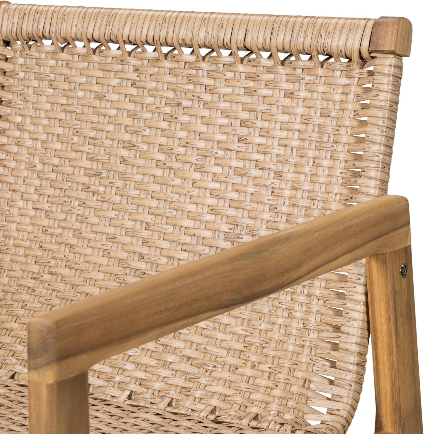 image:imageChristopher Knight Home Deft Patio Barstool Set of 2 Outdoor Counter Height Stool with Acacia Wood Frame and Wicker Bar Stool with BackrestSeat Cushion for Backyard Garden Beige Teak