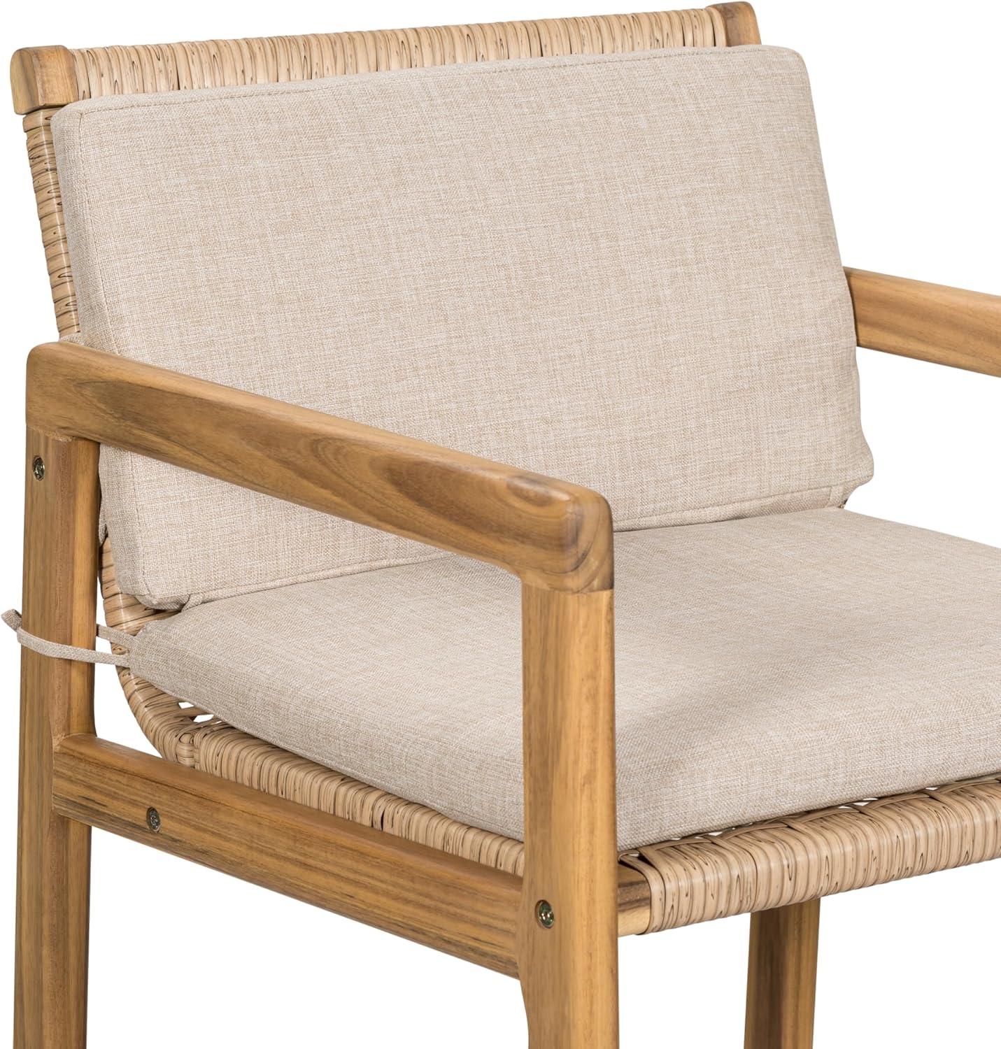 image:imageChristopher Knight Home Deft Patio Barstool Set of 2 Outdoor Counter Height Stool with Acacia Wood Frame and Wicker Bar Stool with BackrestSeat Cushion for Backyard Garden Beige Teak