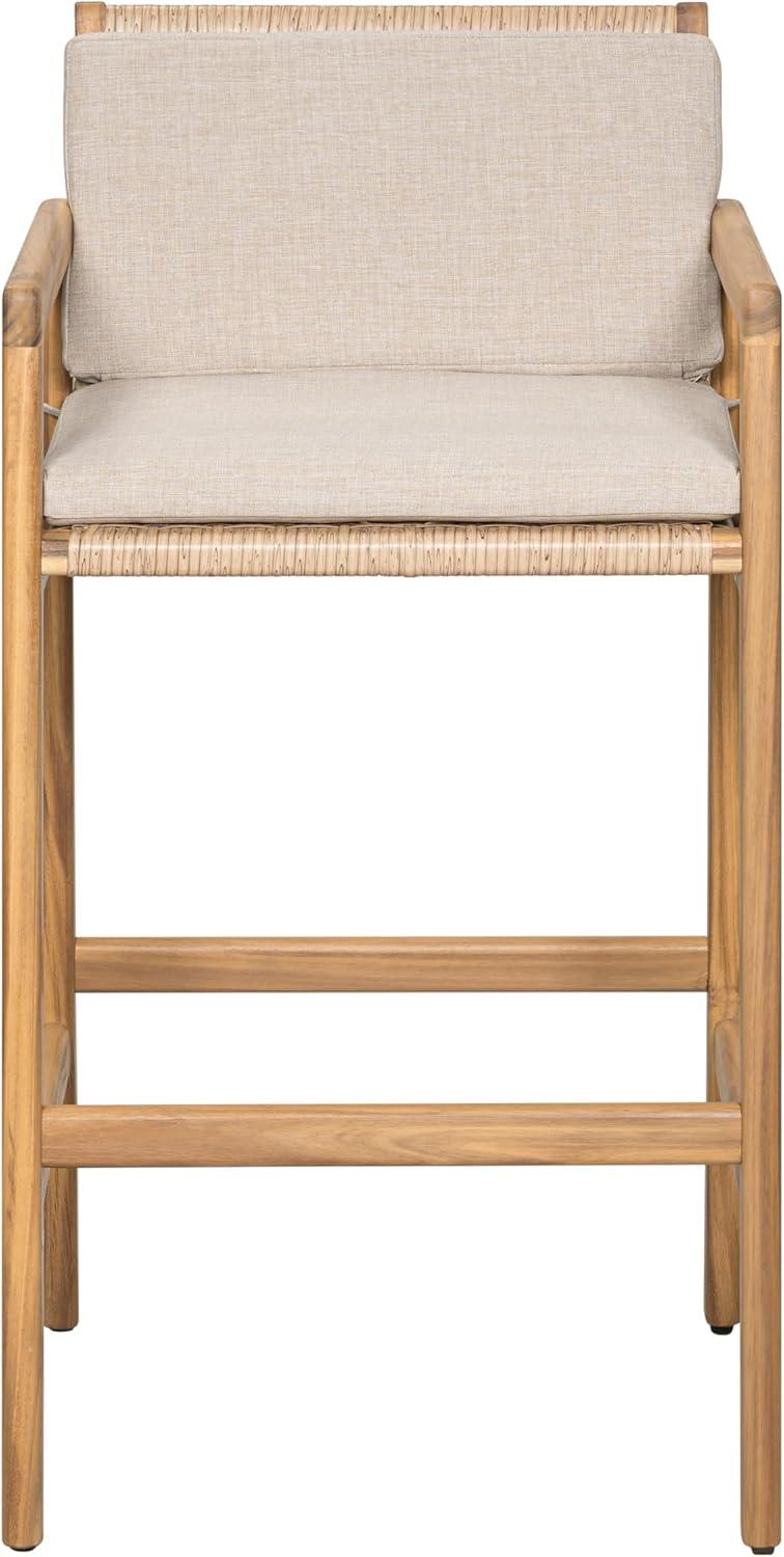 image:imageChristopher Knight Home Deft Patio Barstool Set of 2 Outdoor Counter Height Stool with Acacia Wood Frame and Wicker Bar Stool with BackrestSeat Cushion for Backyard Garden Beige Teak