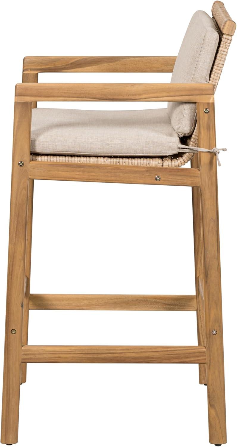 image:imageChristopher Knight Home Deft Patio Barstool Set of 2 Outdoor Counter Height Stool with Acacia Wood Frame and Wicker Bar Stool with BackrestSeat Cushion for Backyard Garden Beige Teak