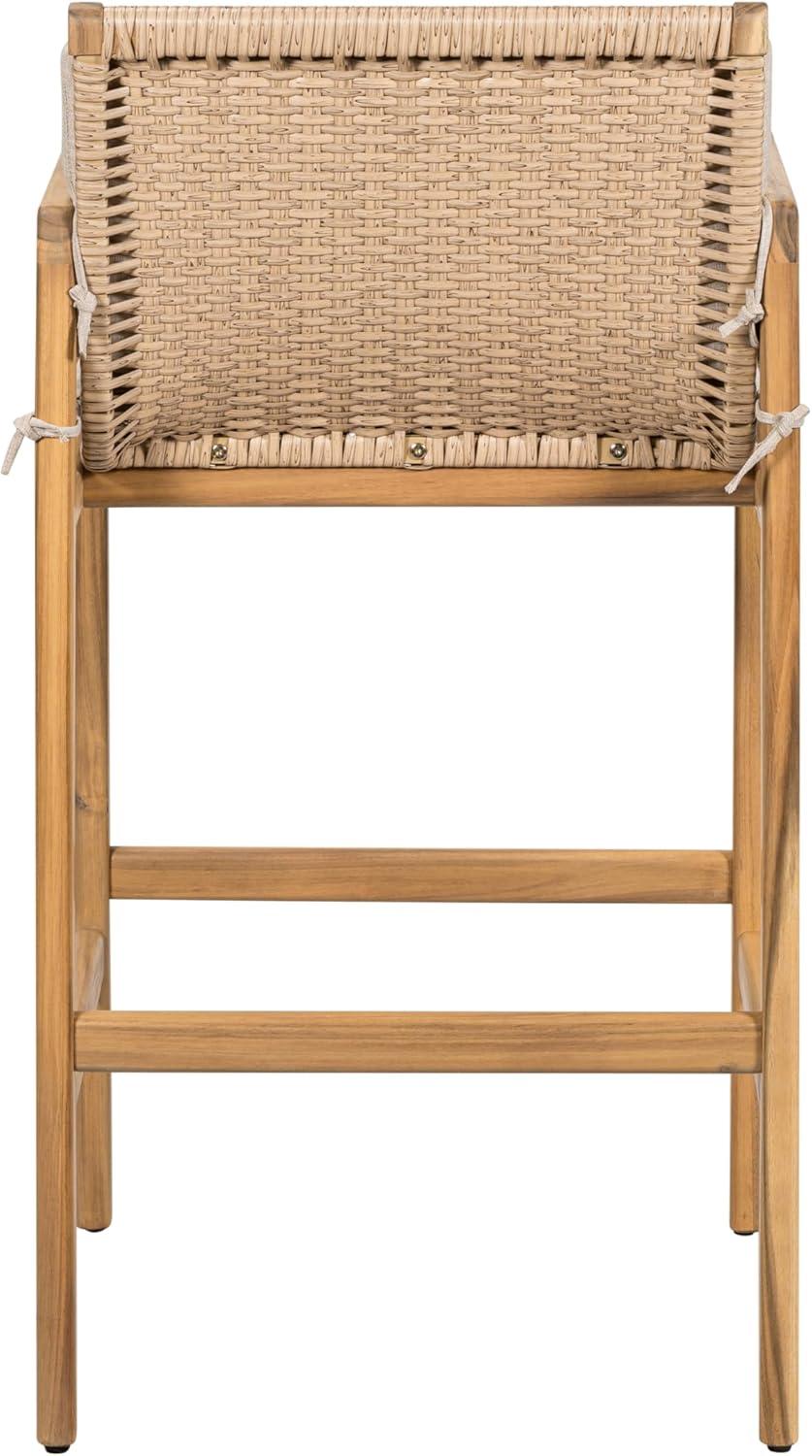 image:imageChristopher Knight Home Deft Patio Barstool Set of 2 Outdoor Counter Height Stool with Acacia Wood Frame and Wicker Bar Stool with BackrestSeat Cushion for Backyard Garden Beige Teak