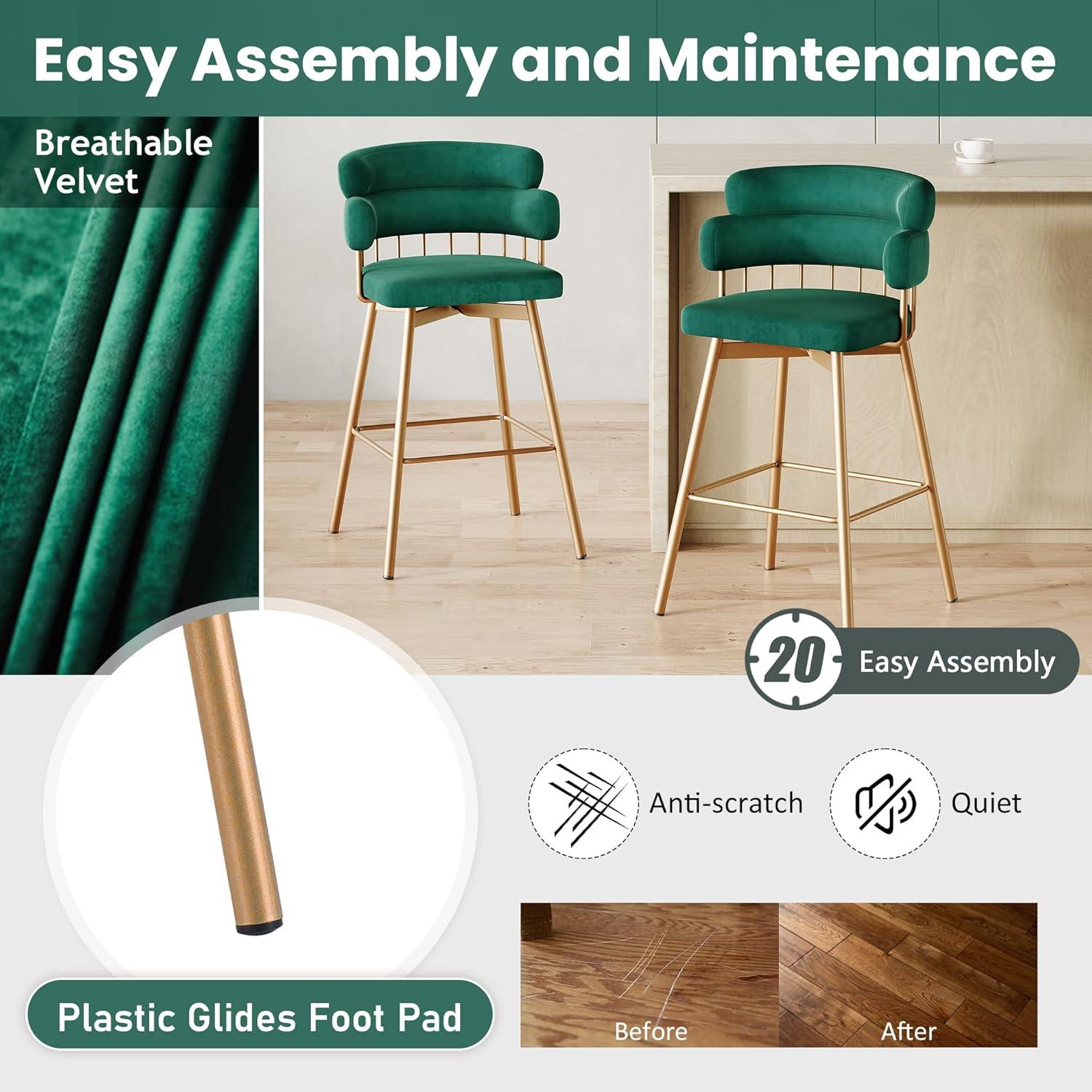 image:imageChristopher Knight Home Marin Counter Height Bar Stools Set of 2 180 Swivel Upholstered Barstools with Backs and Metal Legs Dining Room Chairs Counter Height Stools with Footrest Green GoldenGreen Golden