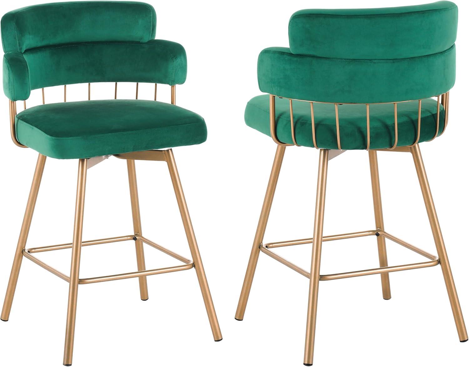 image:imageChristopher Knight Home Marin Counter Height Bar Stools Set of 2 180 Swivel Upholstered Barstools with Backs and Metal Legs Dining Room Chairs Counter Height Stools with Footrest Green GoldenGreen Golden