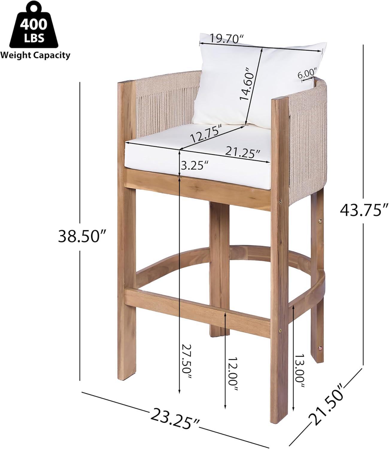 image:imageChristopher Knight Home Matera Outdoor Counter Height Bar Stools Set of 2 Barstool for Kitchen Island Acacia Wood Counter Stool with FootrestRemovable CushionDining Chair for Bar TableTeak Beige