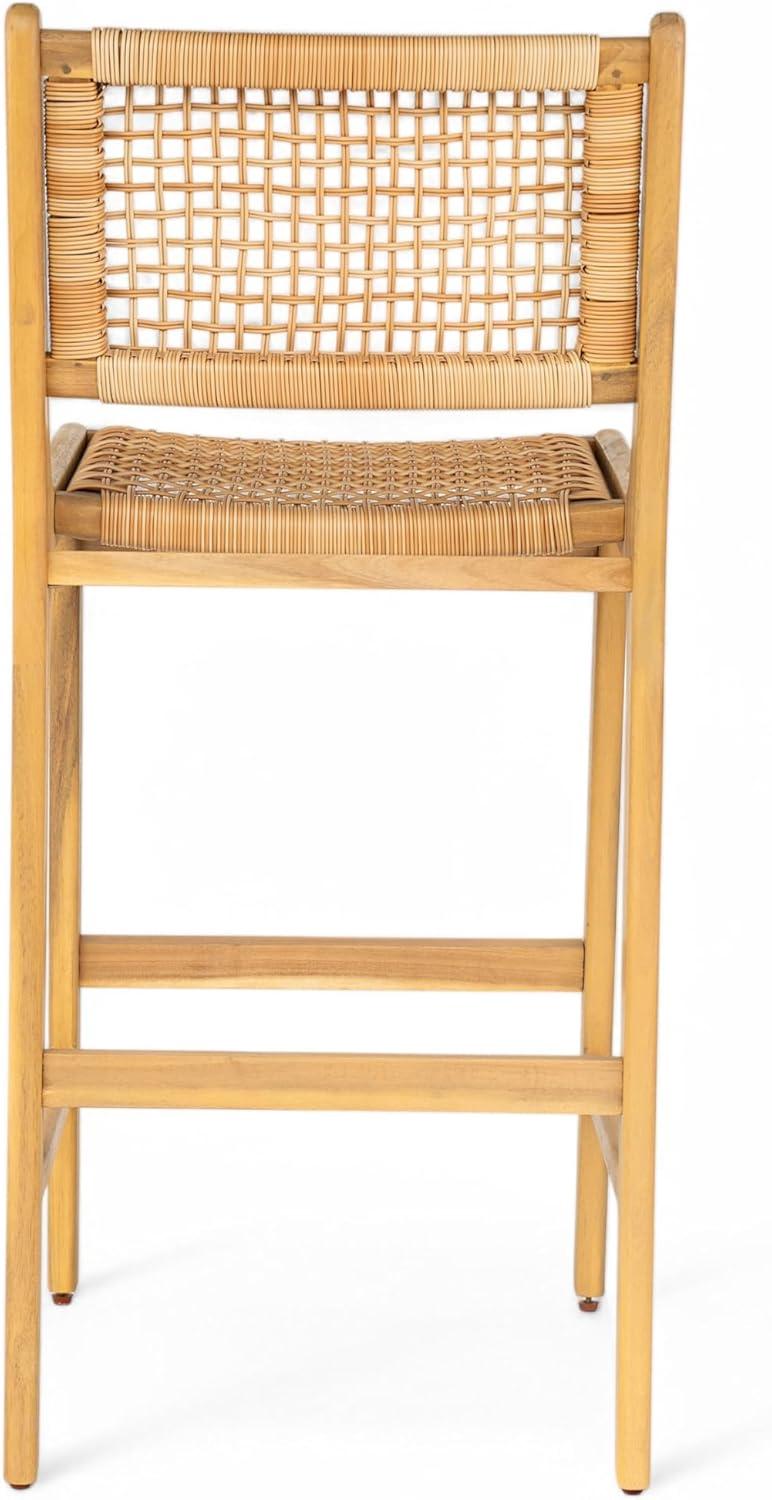 image:imageChristopher Knight Home Merry Patio Acacia Wood Bar Stool Set of 2 Counter Height Barstool Set for Bar TableHandwoven Wicker Kitchen Island Dining ChairWooden Counter Stool with FootrestLight Teak