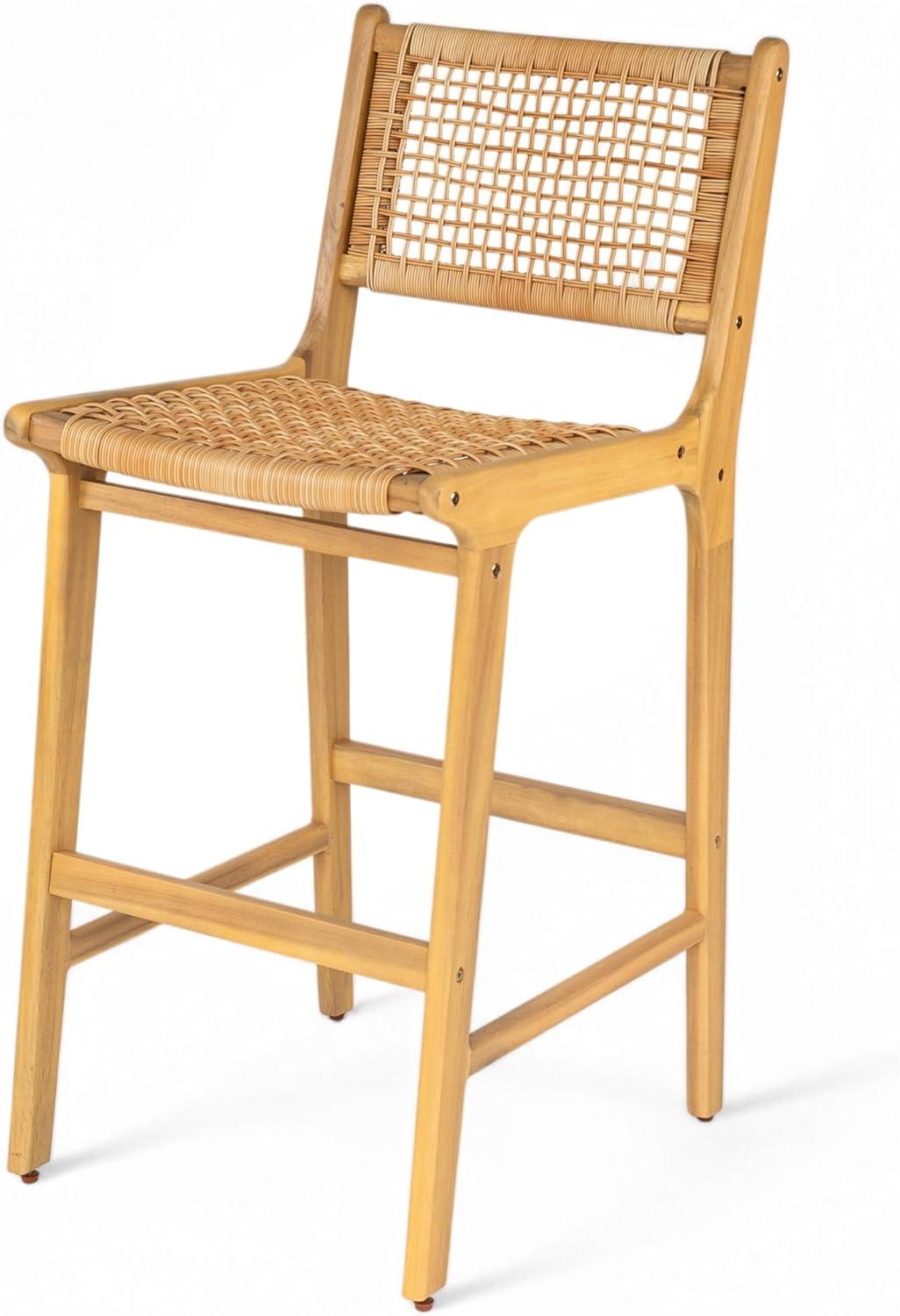 image:imageChristopher Knight Home Merry Patio Acacia Wood Bar Stool Set of 2 Counter Height Barstool Set for Bar TableHandwoven Wicker Kitchen Island Dining ChairWooden Counter Stool with FootrestLight Teak