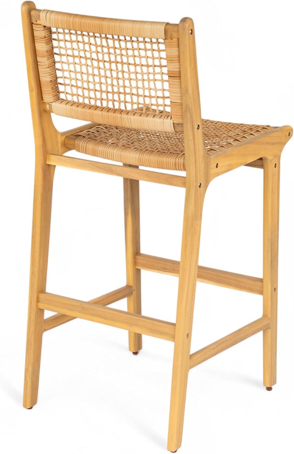 image:imageChristopher Knight Home Merry Patio Acacia Wood Bar Stool Set of 2 Counter Height Barstool Set for Bar TableHandwoven Wicker Kitchen Island Dining ChairWooden Counter Stool with FootrestLight Teak