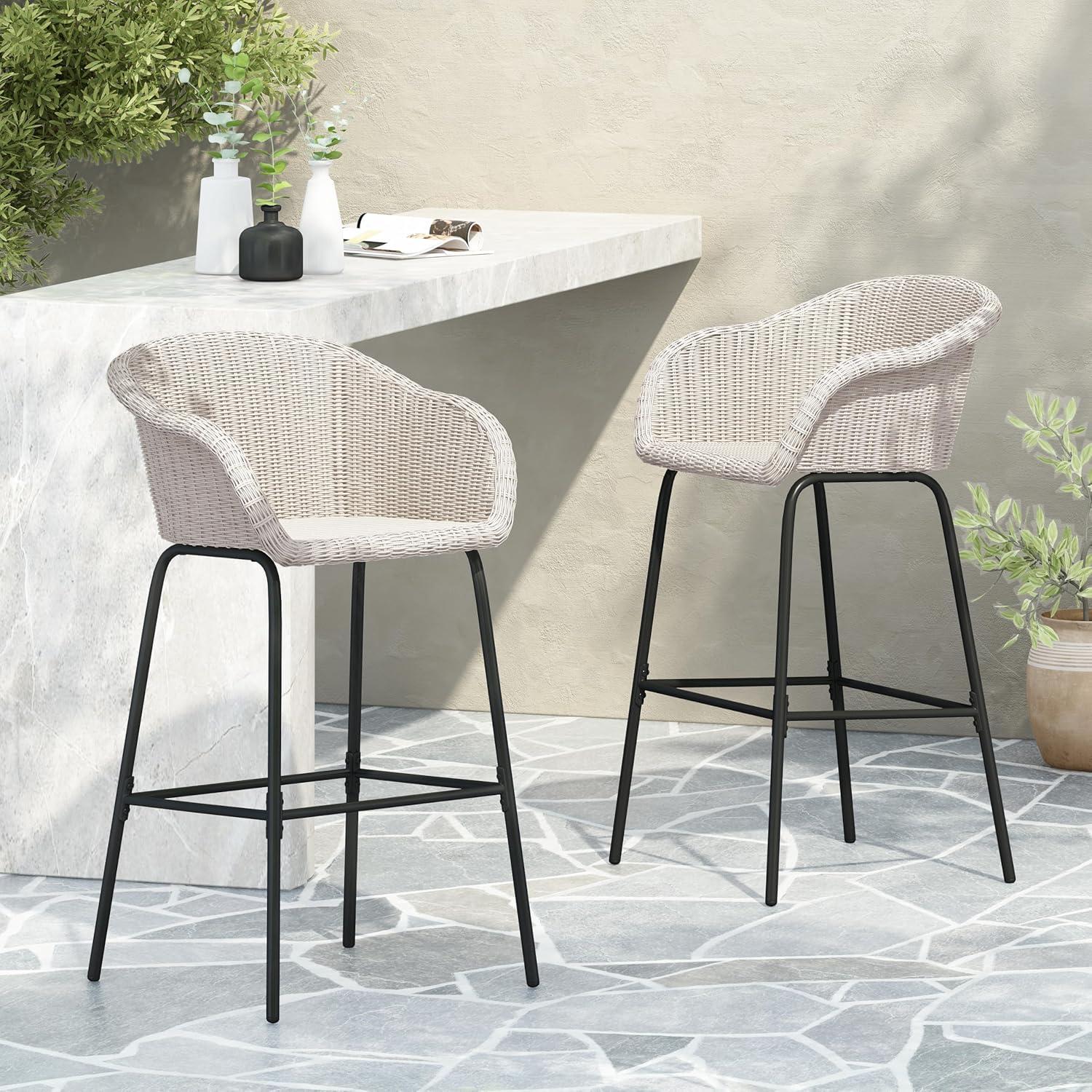 image:imageChristopher Knight Home Rekkles Patio Barstool Set of 2 PE Rattan Outdoor Counter Height Stool Set for Bar Table Metal Frame Barstool for Backyard Balcony Garden Black Light GrayBlack Light Gray