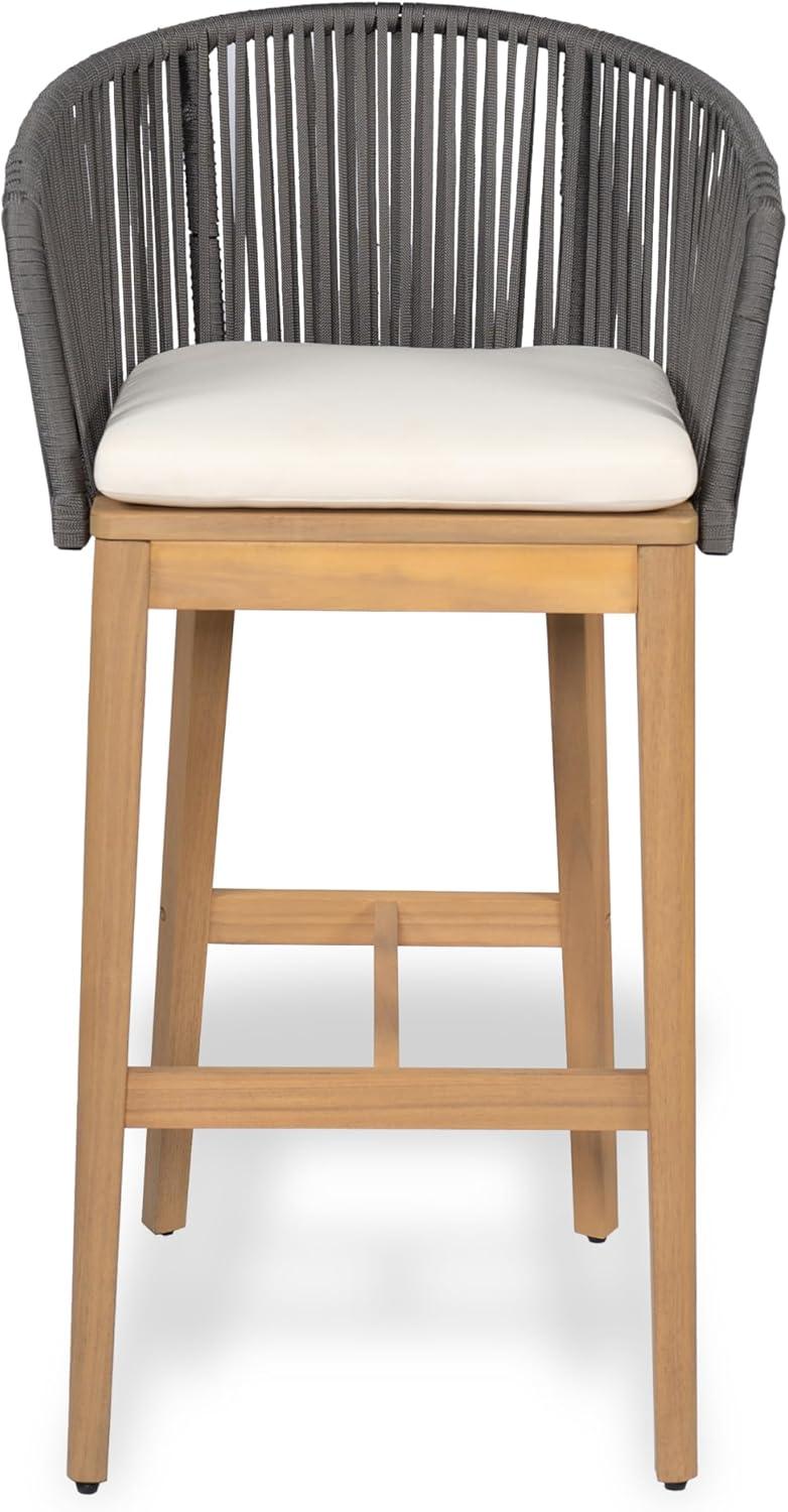image:imageChristopher Knight Home Zax Set of 2 Patio Barstool Acacia Wood amp Rope Outdoor Counter Stool with BackrestFootrest Barstool Chairs with Cushion Seating for Backyard Balcony Garden Beige TeakBeige Gray Teak