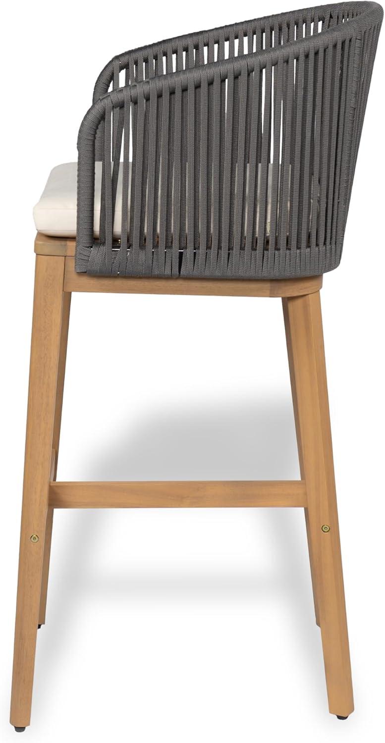 image:imageChristopher Knight Home Zax Set of 2 Patio Barstool Acacia Wood amp Rope Outdoor Counter Stool with BackrestFootrest Barstool Chairs with Cushion Seating for Backyard Balcony Garden Beige TeakBeige Gray Teak