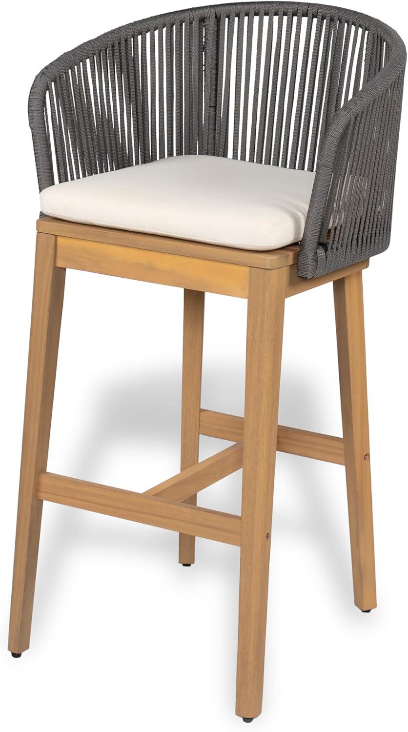 image:imageChristopher Knight Home Zax Set of 2 Patio Barstool Acacia Wood amp Rope Outdoor Counter Stool with BackrestFootrest Barstool Chairs with Cushion Seating for Backyard Balcony Garden Beige TeakBeige Gray Teak
