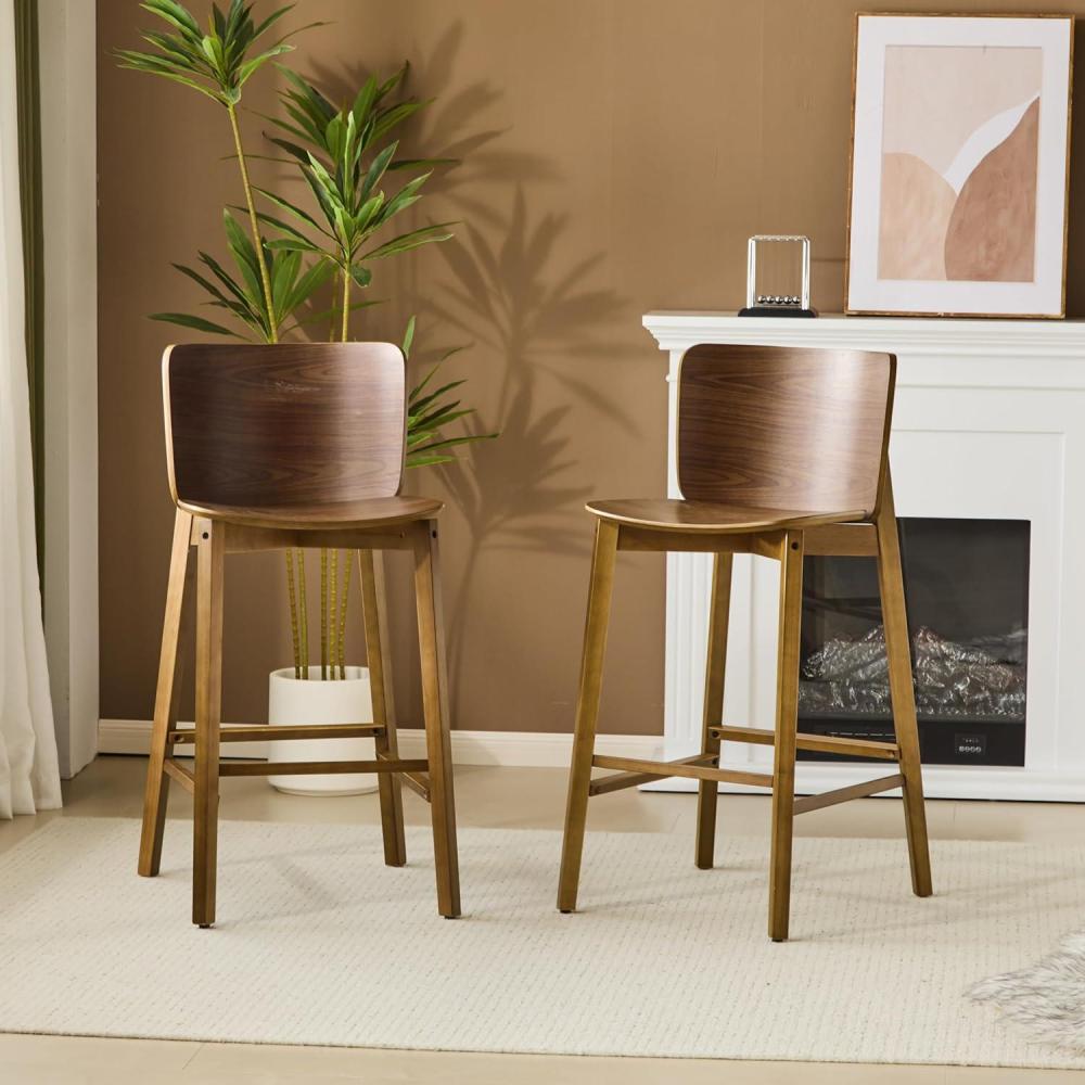 image:imageChristopher Knight Home Alice lndoor Barstool Set of 2 Rubberwood Frame Counter Height Stool with LowProfile Backrest for Bar TableKitchen Island Wooden Dining Chair with Footrest Brown Walnut