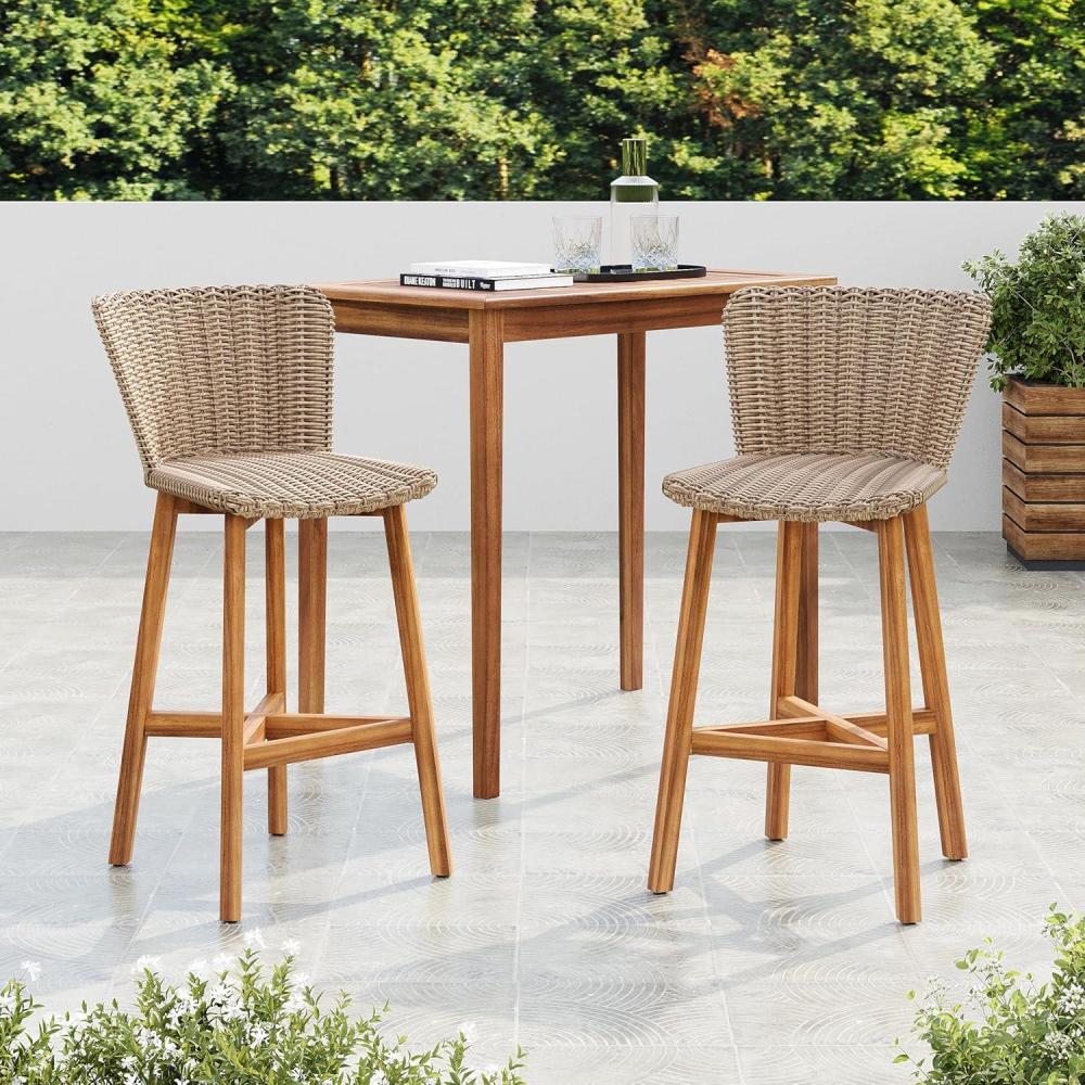 image:imageChristopher Knight Home Aurora Patio Barstool Set of 2 Outdoor Counter Stool with Finished Wood and Wicker Accent Chair with BackrestFootrest for Bar TableKitchen Islands Light Brown  TeakLight Brown  Teak