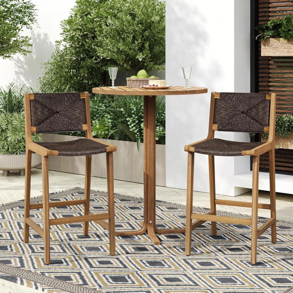 image:imageChristopher Knight Home Beryl Patio Barstool Set of 2 Outdoor Counter Height Stool with Wood Frame and Natural PE Wicker Bar Stool with BackrestFootrest for Backyard Balcony Garden Light TeakTeak Dark Brown