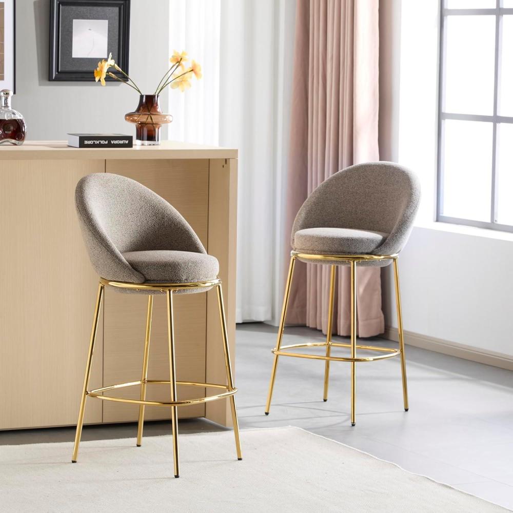 image:imageChristopher Knight Home Dudley Barstool Set of 2 Metal Bar Stools for Kitchen Island Boucle Fabric Accent Chair for Bar Table Modern Counter Stools with Footrest and Backrest Gray and GoldBeige and Gold