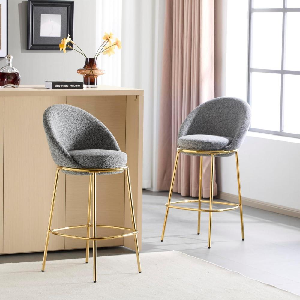 image:imageChristopher Knight Home Dudley Barstool Set of 2 Metal Bar Stools for Kitchen Island Boucle Fabric Accent Chair for Bar Table Modern Counter Stools with Footrest and Backrest Gray and GoldGray and Gold