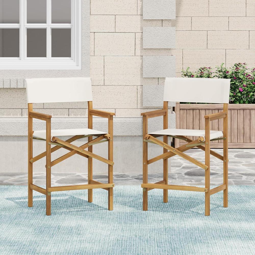 image:imageChristopher Knight Home Manny Patio Acacia Wood Counter Height Bar Stool Set of 2 Fabric Barstool Set for Bar TableKitchen Island Dining Chair SetWooden Counter Stool with FootrestLight BeigeTeak