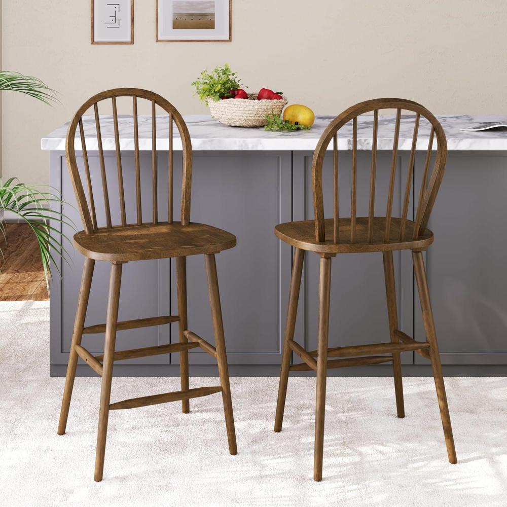 image:imageChristopher Knight Home Morgan Rubber Wood Barstool Set of 2 Counter Height Stool with WindsorBack Design Modern Bar Stool with BackrestFootrest for Dining RoomKitchen Dining Island Walnut