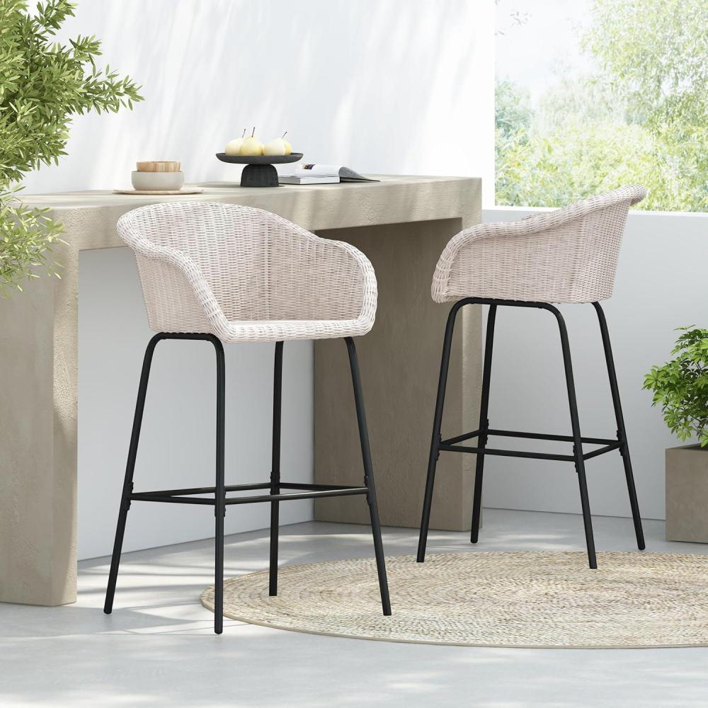 image:imageChristopher Knight Home Rekkles Patio Barstool Set of 2 PE Rattan Outdoor Counter Height Stool Set for Bar Table Metal Frame Barstool for Backyard Balcony Garden Black Light GrayBlack Light Gray