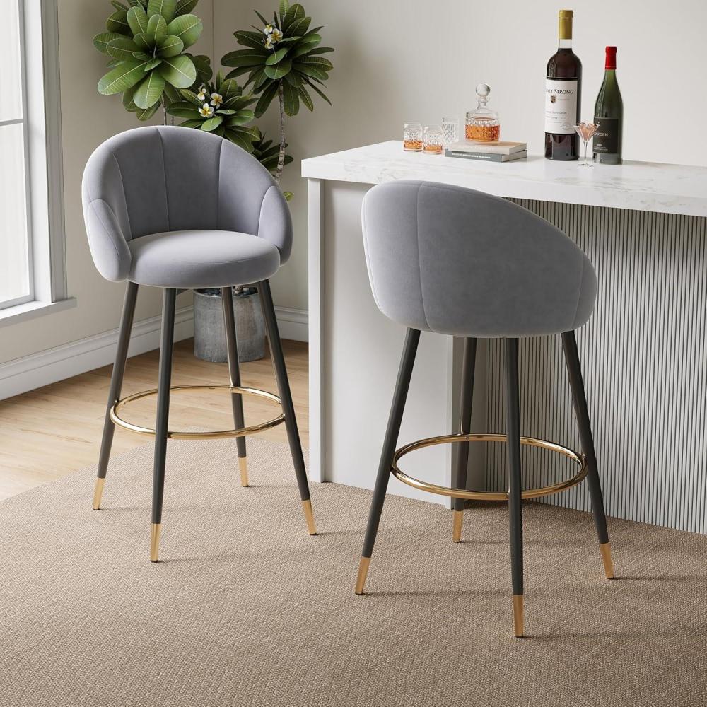 image:imageChristopher Knight Home Rumer 405 High Back Bar Stool Set of 2 Stools for Kitchen Island Velvet Upholstered Bar Chair with Iron Frame Barrel Chair for Home Bars with Footrest GoldBlackGrayGoldblackgray