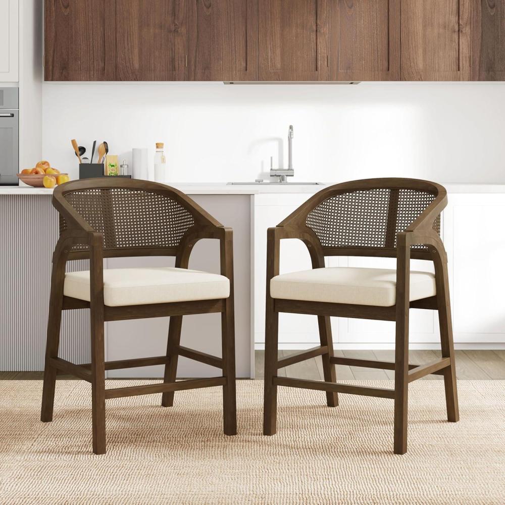 image:imageChristopher Knight Home Set of 2 Morley Wooden Counter Height Bar Stool Kitchen Island Barstool with footrest Curved Backrest Dining Chair Soft Removable Cushions BeigeNaturalBeigewalnut