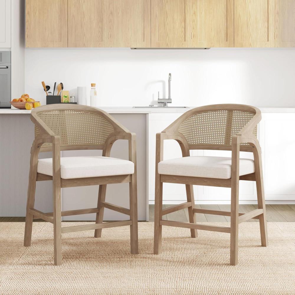 image:imageChristopher Knight Home Set of 2 Morley Wooden Counter Height Bar Stool Kitchen Island Barstool with footrest Curved Backrest Dining Chair Soft Removable Cushions BeigeNaturalLight Beigelight Ash