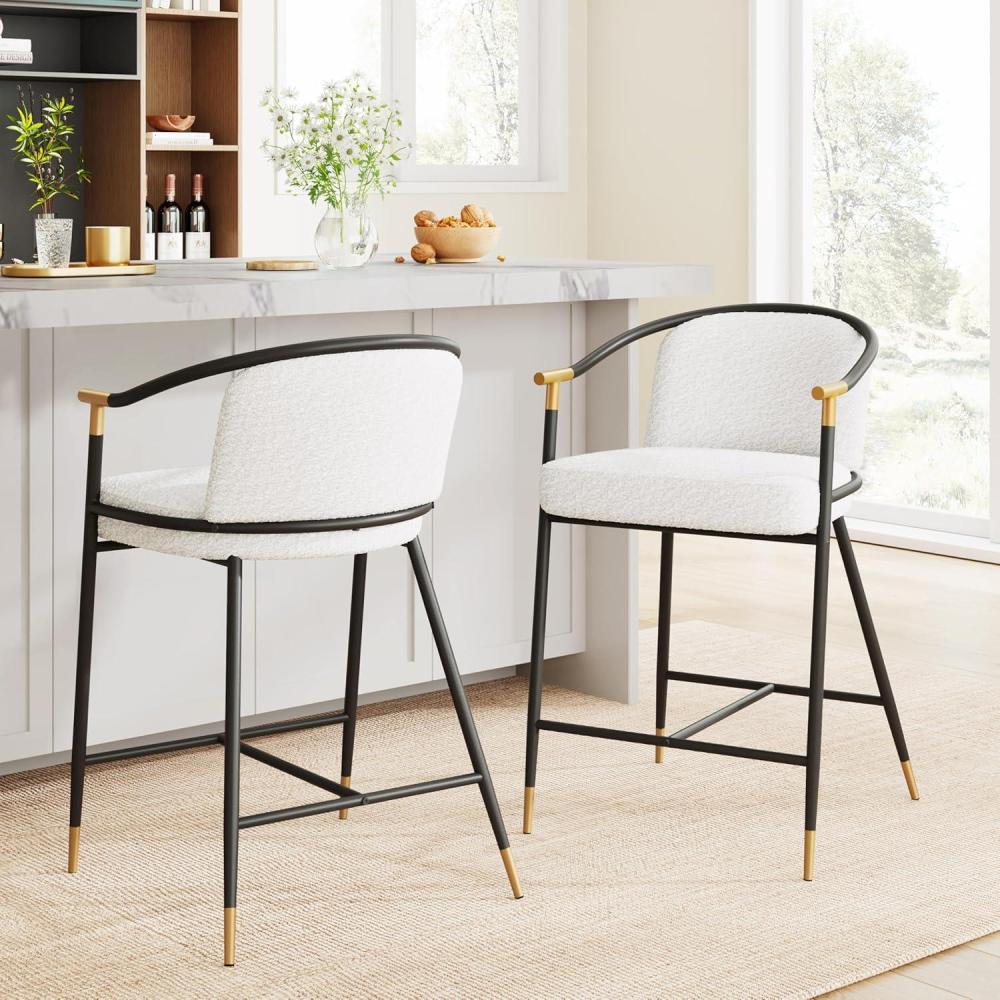 image:imageChristopher Knight Home Set of 2 Varus 26 H Iron Frame Counter Stool Dining RoomKitchen Island Barstool with FootrestBackrest Boucle Upholstered Accent Chairs for Kitchen Counter AlmondBlackBeige  Black  Gold