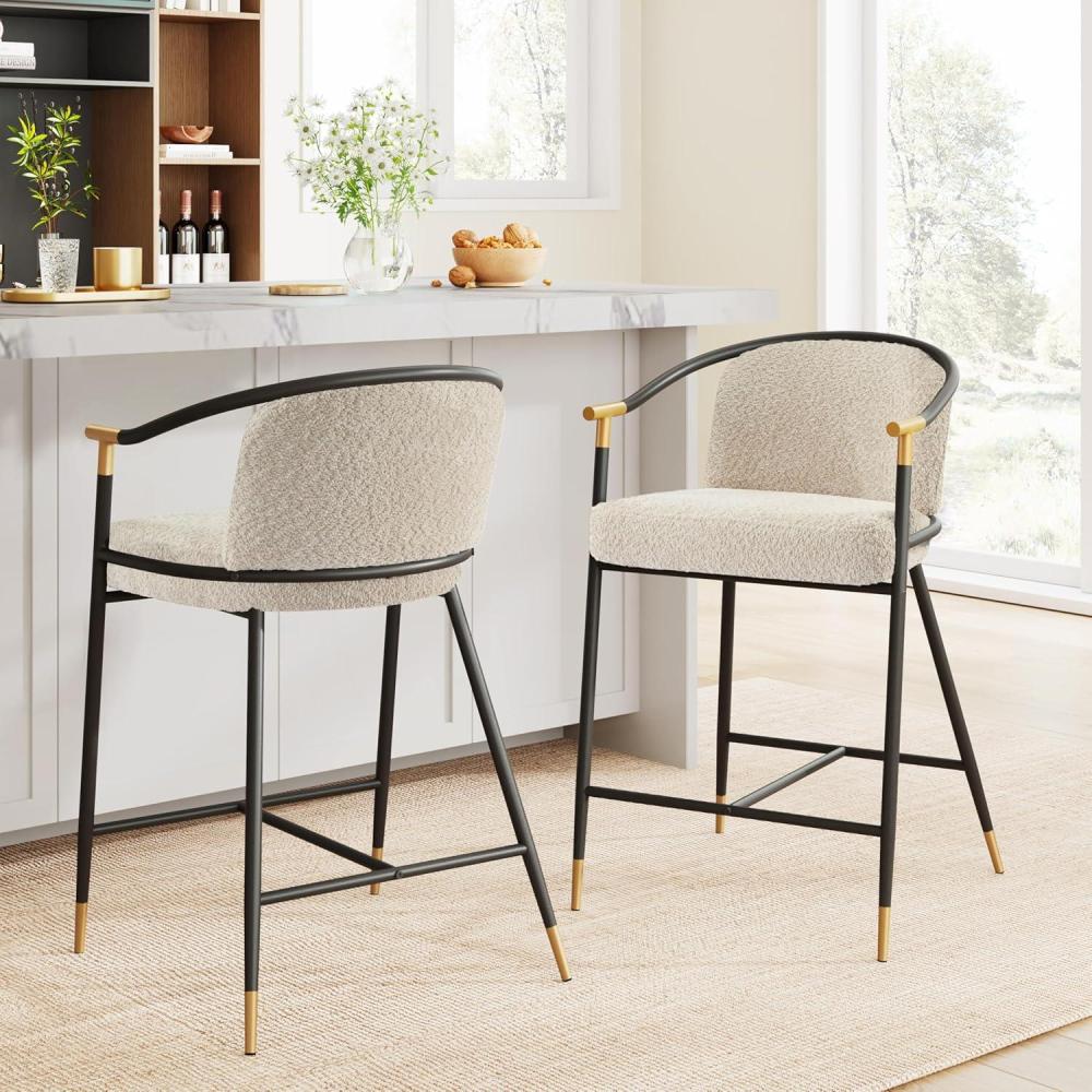 image:imageChristopher Knight Home Set of 2 Varus 26 H Iron Frame Counter Stool Dining RoomKitchen Island Barstool with FootrestBackrest Boucle Upholstered Accent Chairs for Kitchen Counter AlmondBlackAlmond Black Gold
