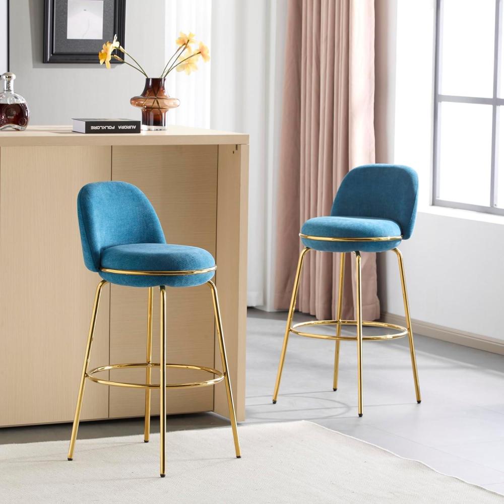 image:imageChristopher Knight Home Wally Barstool Set of 2 Metal Bar Stools for Kitchen Island Fabric Accent Chair for Bar Table Modern Counter Stools with Footrest and Backrest Blue and GoldBlue and Gold