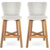 Christopher Knight Home Aurora Patio Barstool Set of 2, Outdoor Counter Stool with Finished Wood and Wicker, Accent Chair with Backrest/Footrest for Bar Table/Kitchen Islands, Light Brown + Teak(Light Grey + Teak)
