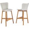 Christopher Knight Home Aurora Patio Barstool Set of 2, Outdoor Counter Stool with Finished Wood and Wicker, Accent Chair with Backrest/Footrest for Bar Table/Kitchen Islands, Light Brown + Teak(Light Grey + Teak)