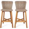 Christopher Knight Home Aurora Patio Barstool Set of 2, Outdoor Counter Stool with Finished Wood and Wicker, Accent Chair with Backrest/Footrest for Bar Table/Kitchen Islands, Light Brown + Teak(Light Brown + Teak)