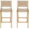 Christopher Knight Home Beryl Patio Barstool Set of 2, Outdoor Counter Height Stool with Wood Frame and Natural PE Wicker, Bar Stool with Backrest/Footrest for Backyard Balcony Garden, Light Teak(Light Teak)