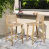 Christopher Knight Home Beryl Patio Barstool Set of 2, Outdoor Counter Height Stool with Wood Frame and Natural PE Wicker, Bar Stool with Backrest/Footrest for Backyard Balcony Garden, Light Teak(Light Teak)